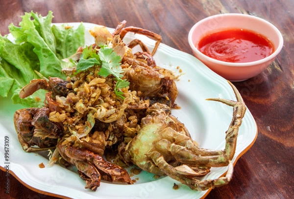 Obraz Thai food, fried soft-shell crab with garlic