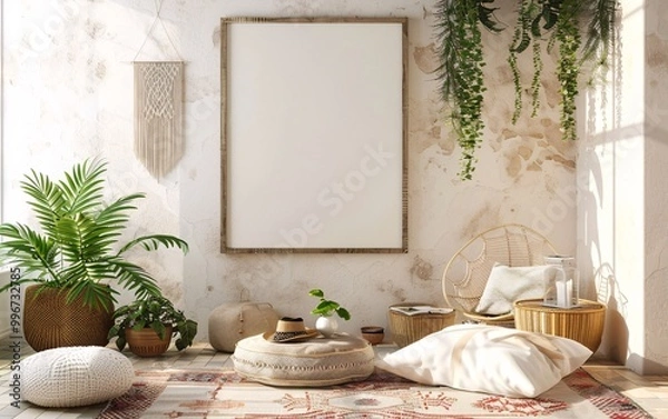 Fototapeta Frame poster mockup in Boho style interior