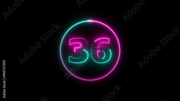 Fototapeta Abstract beautiful neon countdown number 36 background 4k illustration.