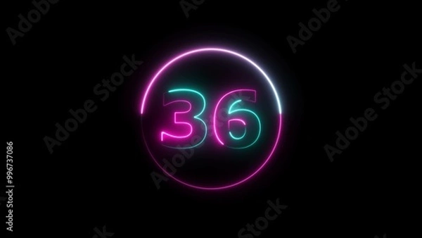 Fototapeta Abstract beautiful neon countdown number 36 background 4k illustration.