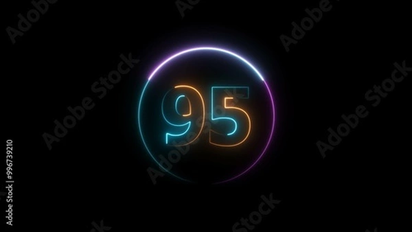 Obraz Abstract glowing neon 95 number background 4k illustration.