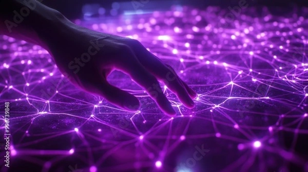 Fototapeta The Hand Touching Digital Network