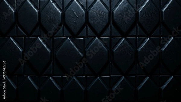 Fototapeta シックな黒い革のような背景が四角やひし形のタイルのようにカットが入っているテクスチャー素材
A textured material with chic black leather-like background cuts like square and diamond tiles.
