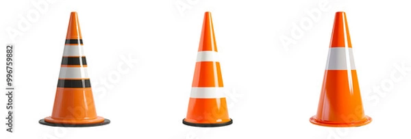 Fototapeta Different styled orange traffic cones isolated on transparent background