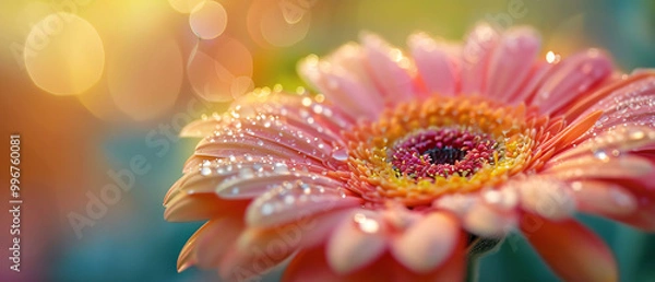 Fototapeta Closeup of vibrant pink and orange flower, shallow depth of field