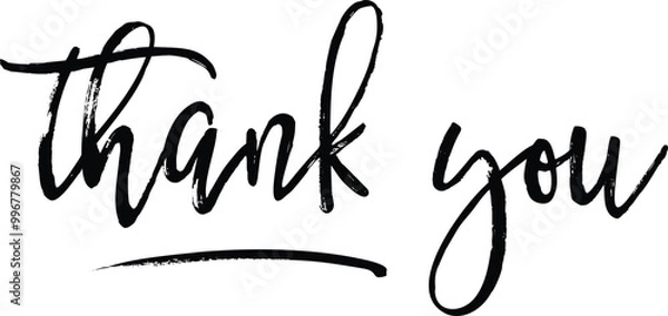 Fototapeta Black Thank you text script typography, hand written custom calligraphy isolated on white. Great for cards, wedding invitations, social media banners, headers Adobe Illustrator Artwork