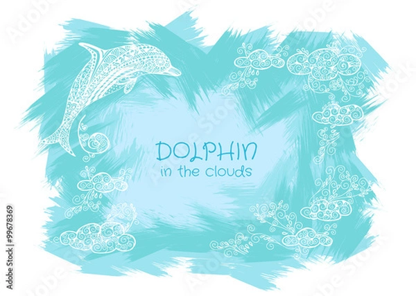 Obraz Vector abstract hand-drawn vector background with doodled dolphin