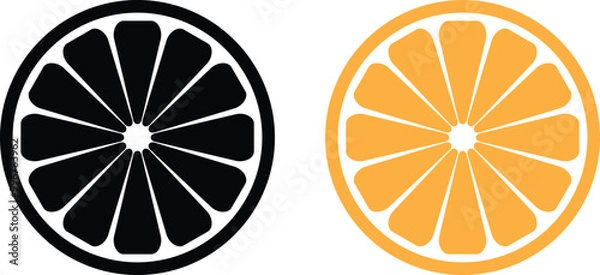 Fototapeta Orange slice icon set in black and orange colors . Citrus fruit half slice icon vector