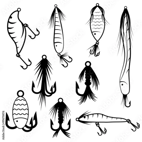 Obraz fishing hooks and jigs vector set