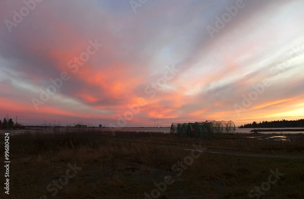 Fototapeta Sunrise and salmon fish traps