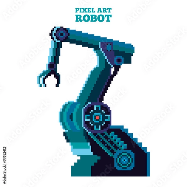 Fototapeta vector pixel art blue robot manipulator
