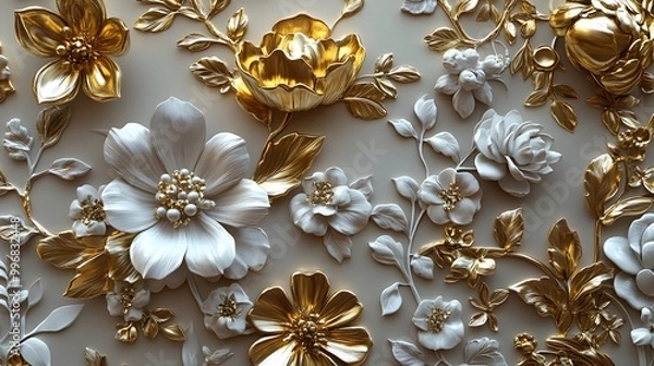 Obraz Lavish White Gold Floral Jewelry with Ornate Botanical Embellishments and Vintage Influences  Gleaming metallic textures lush floral designs and Art Nouveau inspired details create a luxurious