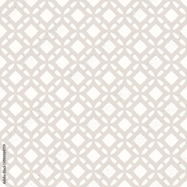 Fototapeta Subtle grid ornament. Vector abstract beige and white geometric seamless pattern with lattice, mesh, net, diamond shapes, flower silhouettes. Simple minimal background texture. Elegant repeated design
