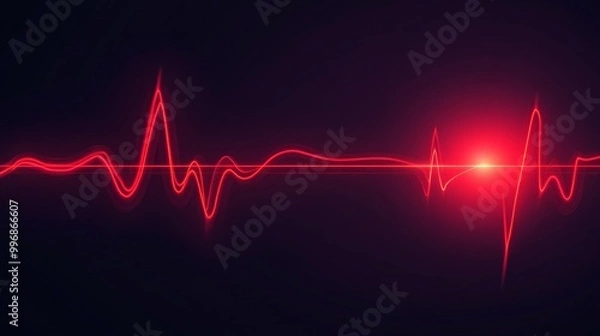Fototapeta Red neon heart pulse monitor with signal. Heartbeat line, flat EKG trace. Medical and health concept. 