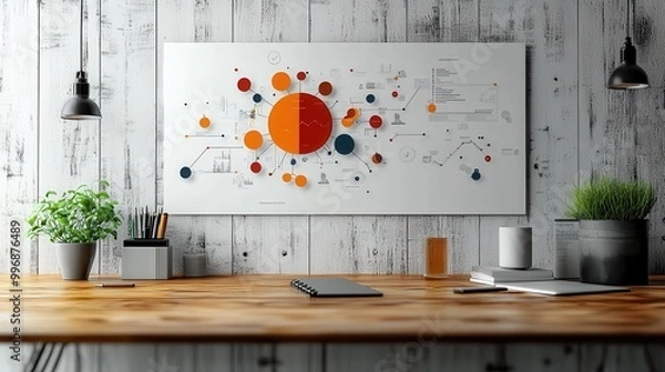 Fototapeta Minimalist white background with business and financial icons, perfect for corporate presentations.