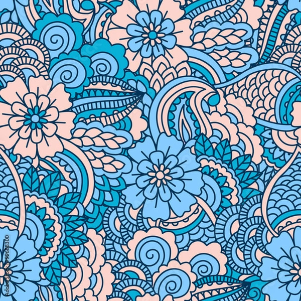 Fototapeta Hand drawn seamless pattern with floral elements. 