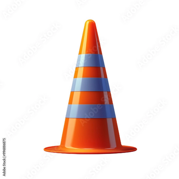 Fototapeta Orange traffic cone with blue and orange stripes, isolated on a transparent background