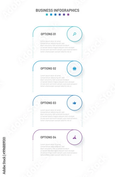 Fototapeta Vertical progress bar featuring 4 arrow-shaped elements, symbolizing the four stages of business strategy and progression. Clean timeline infographic design template. Vector for mobile presentation.