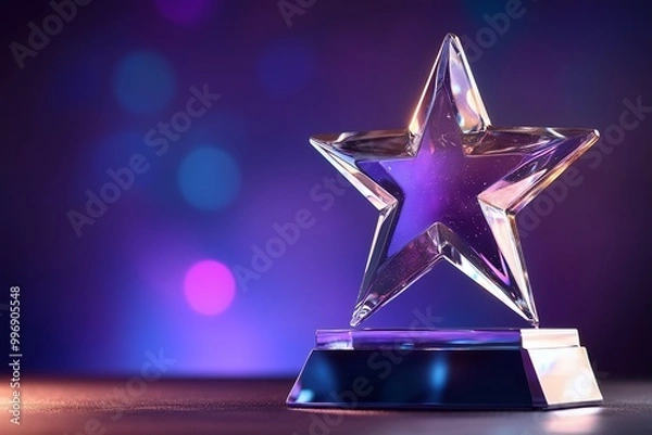 Obraz Star shape of crystal trophy with purple background