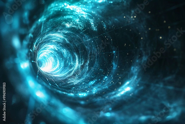 Fototapeta Abstract depiction of a glowing blue wormhole spiral with futuristic energy