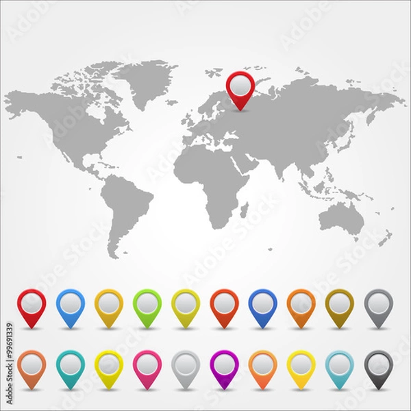 Fototapeta Map pointers with world map