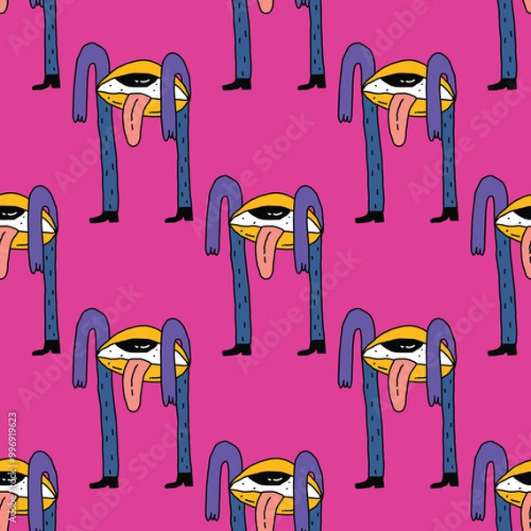 Fototapeta square seamless pattern -sinister eyes for Halloween.Devil eyes in 1970s psychedelic style.Groovy and funky print ornament.A look from a horror movie. Mystical esoteric eye.Witches,astrology and tarot