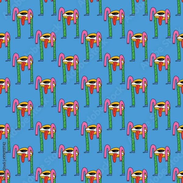 Fototapeta square seamless pattern -sinister eyes for Halloween.Devil eyes in 1970s psychedelic style.Groovy and funky print ornament.A look from a horror movie. Mystical esoteric eye.Witches,astrology and tarot