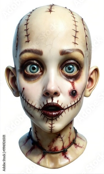 Fototapeta Chilling Halloween Undead Mask with Blood and Scars Graphic Resource for Spooky halloween background posters and halloween parties