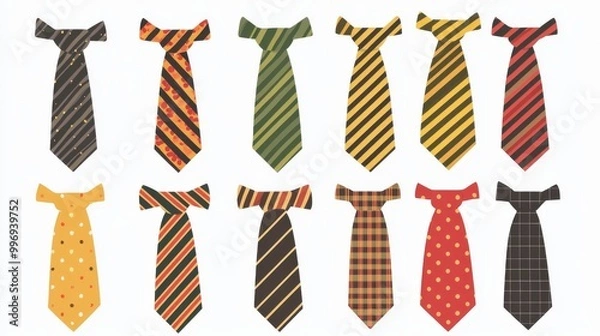 Fototapeta Set of flat icons consisting of cravats, bowties, skinny ties, bolo ties and neckerchiefs. Modern illustration fashion accessory isolated on white.