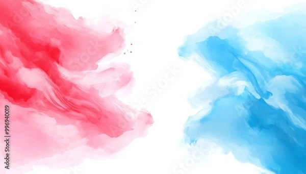 Fototapeta This July 4th background features red, white, and blue colors with a faded watercolor border texture design and a blank white center for veteran's day or memorial day.