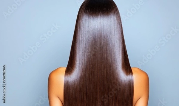 Obraz Rear View of Female Model with Flowing, Shiny Straight Hair in Motion