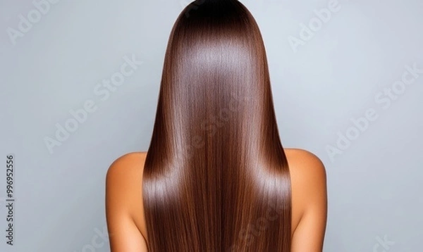 Obraz Rear View of Female Model with Flowing, Shiny Straight Hair in Motion