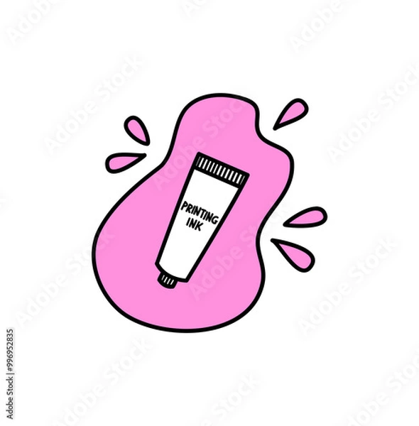 Obraz Illustration printing ink art supplies with paint splat behind, matching craft materials graphics icon elements