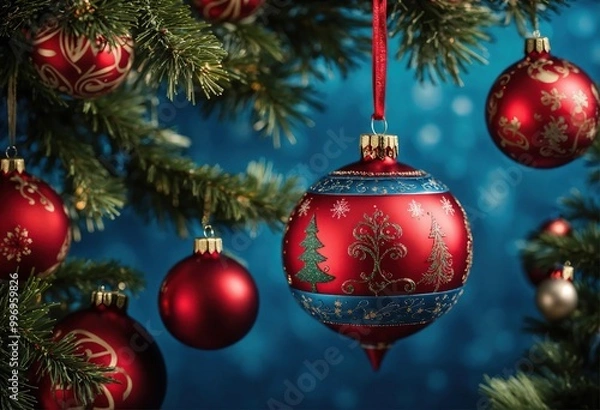 Fototapeta Christmas red balloon with patterns. 