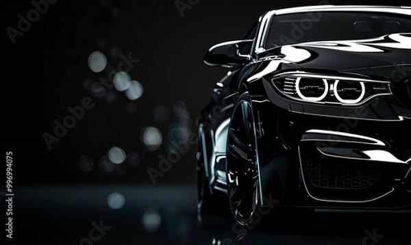 Fototapeta Close-Up of Luxury Black Car with Glossy Reflection