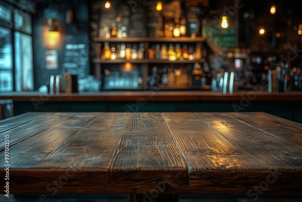 Obraz Rustic Empty Wooden Table in Vintage Pub Interior