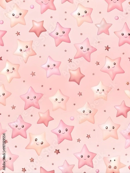 Fototapeta cute Smiling Stars Pattern on pink background