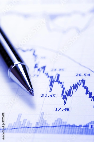 Obraz Blue Business Chart - Crash, Decreasing Graph