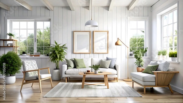Fototapeta Home mockup, interior background, 3d render, white Mock up frame