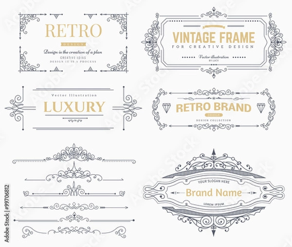 Fototapeta Collection of vintage vector patterns.