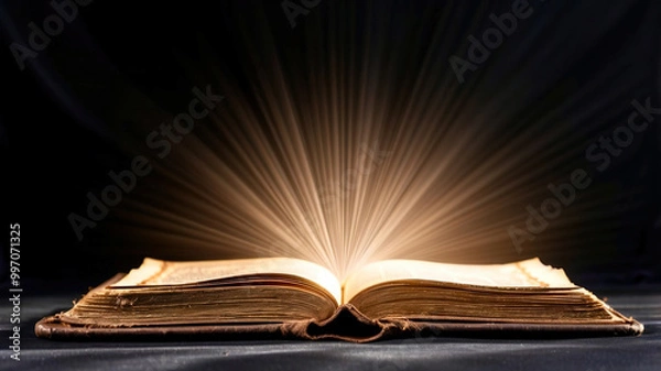 Fototapeta A book is open to a page with a bright light shining on it