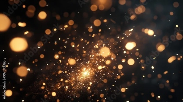 Obraz Golden Glitter New Year Greeting Card with Sparklers on Black Night Sky