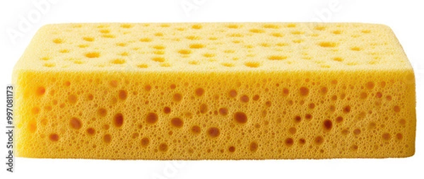 Fototapeta Rectangular yellow sponge with large pores, transparent background.