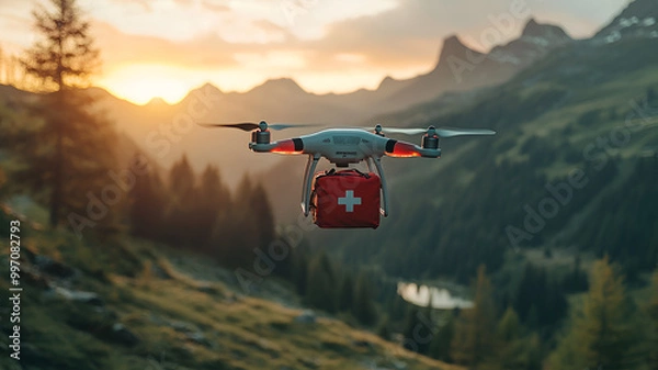 Obraz Drone fly with a red first aid