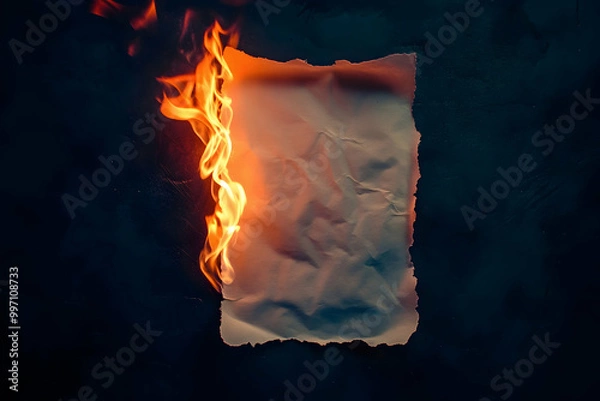 Fototapeta A piece of paper on fire dark background