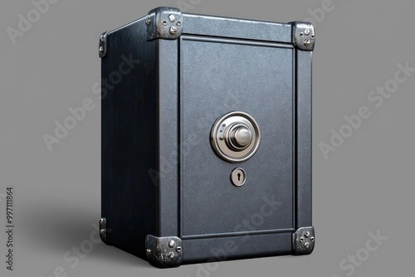 Fototapeta A realistic image of a steel safe, meticulously detailed and isolated on a transparent background.