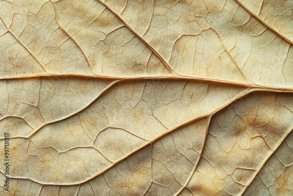 Fototapeta Dried leaf texture, with fine veins visible and a brittle, curled edge
