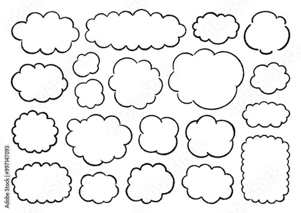 Fototapeta 手描きのもこもこの吹き出しのセット