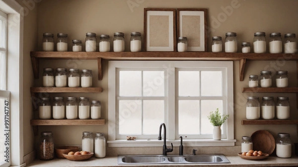 Fototapeta A close-up view of a Kitchen 3d illustration interior design template.