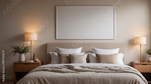 Fototapeta A concept image of a master bedroom interior design mockup template, high-resolution 3d illustration interior rendering.